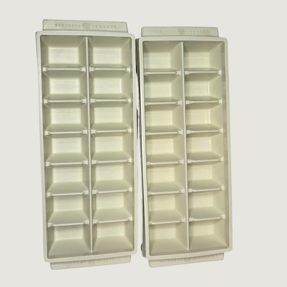 Vintage General Electric Ice Cube Trays Set of 2 Off White Plastic GE Logo MCM
